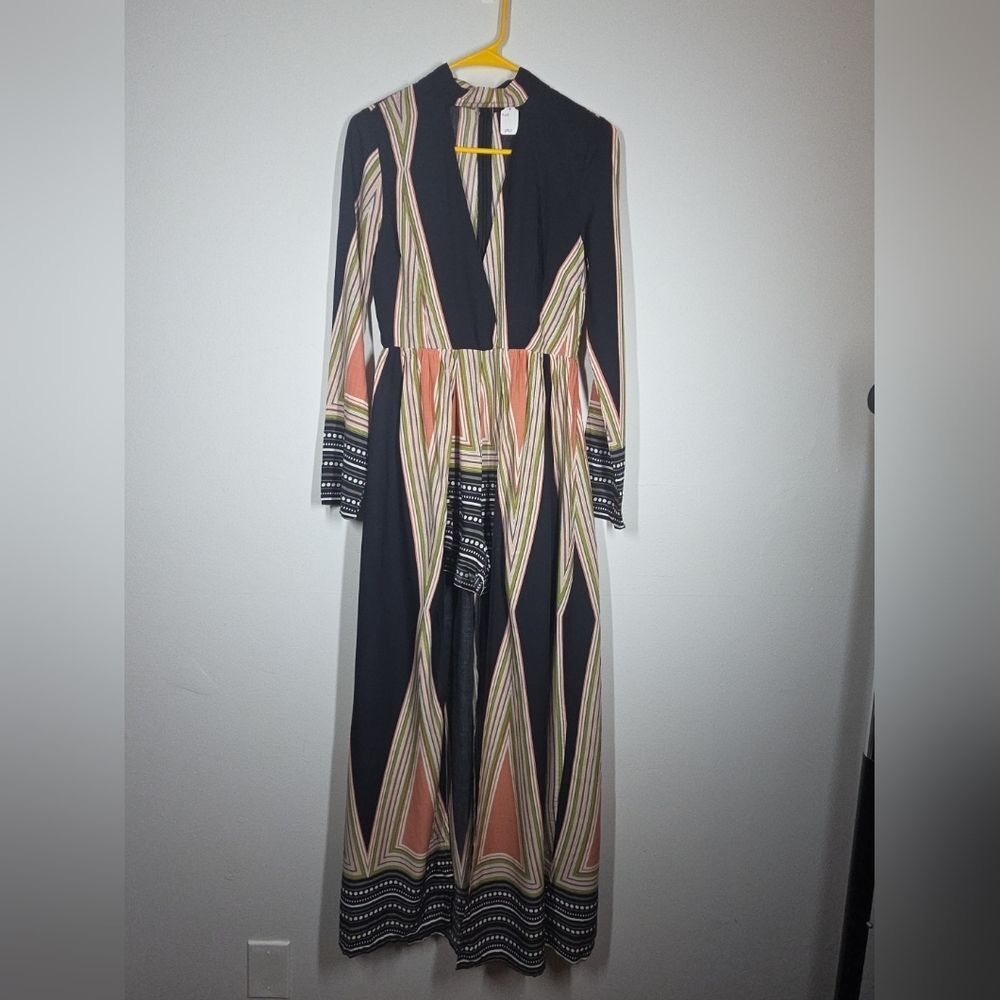 BANJUL Womens Maxi Playsuit Plunging V Choker w/Overlay Skirt MED 90S Y2K EUC